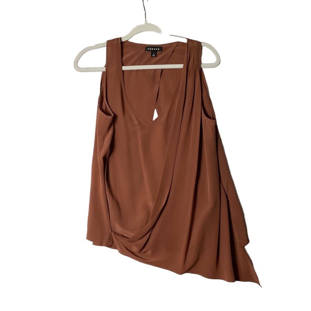 Trouvé Women's Asymmetrical 100% Silk Tank Top Blouse Women Sz Small‎ Rust Brown